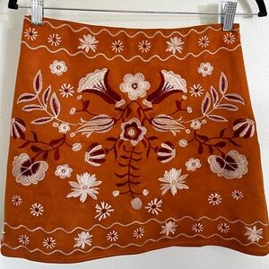 Suede embroidered skirt
